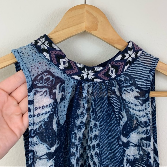 Free People Blue Elephant Gauze Sleeveless Tank top - Picture 3 of 10
